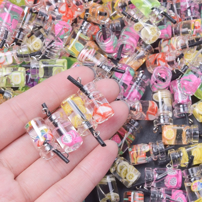10/20Pcs Mix Random Beverage Bottles Milk Tea Cup Charms Finding Handamde Cute Resin Star Drinks Pendant For Jewelry Making Bulk