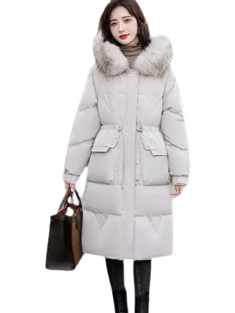 2022 New Fashion Winter Women Jacket 90% White Duck Down Real Natural Raccoon Fur Collar Loose Coats Warm Outerwear Streetwear