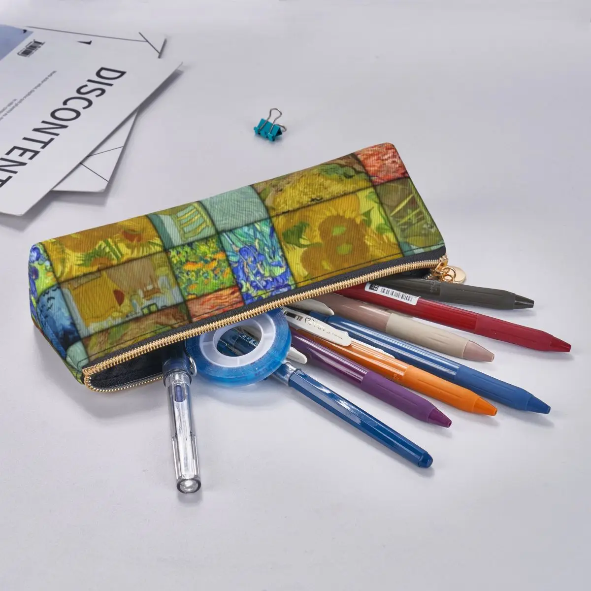 Van Gogh – trousse à crayons en cuir à motif d'édredon, trousse triangulaire rétro à fermeture éclair pour l'école et les adolescents