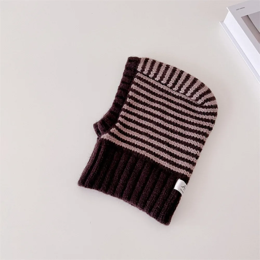 

Korean Fashion Stripe Baby Knit Hat Thicken Windproof Hooded Caps Cold Proof Children Balaclava Hat Kids Accessories