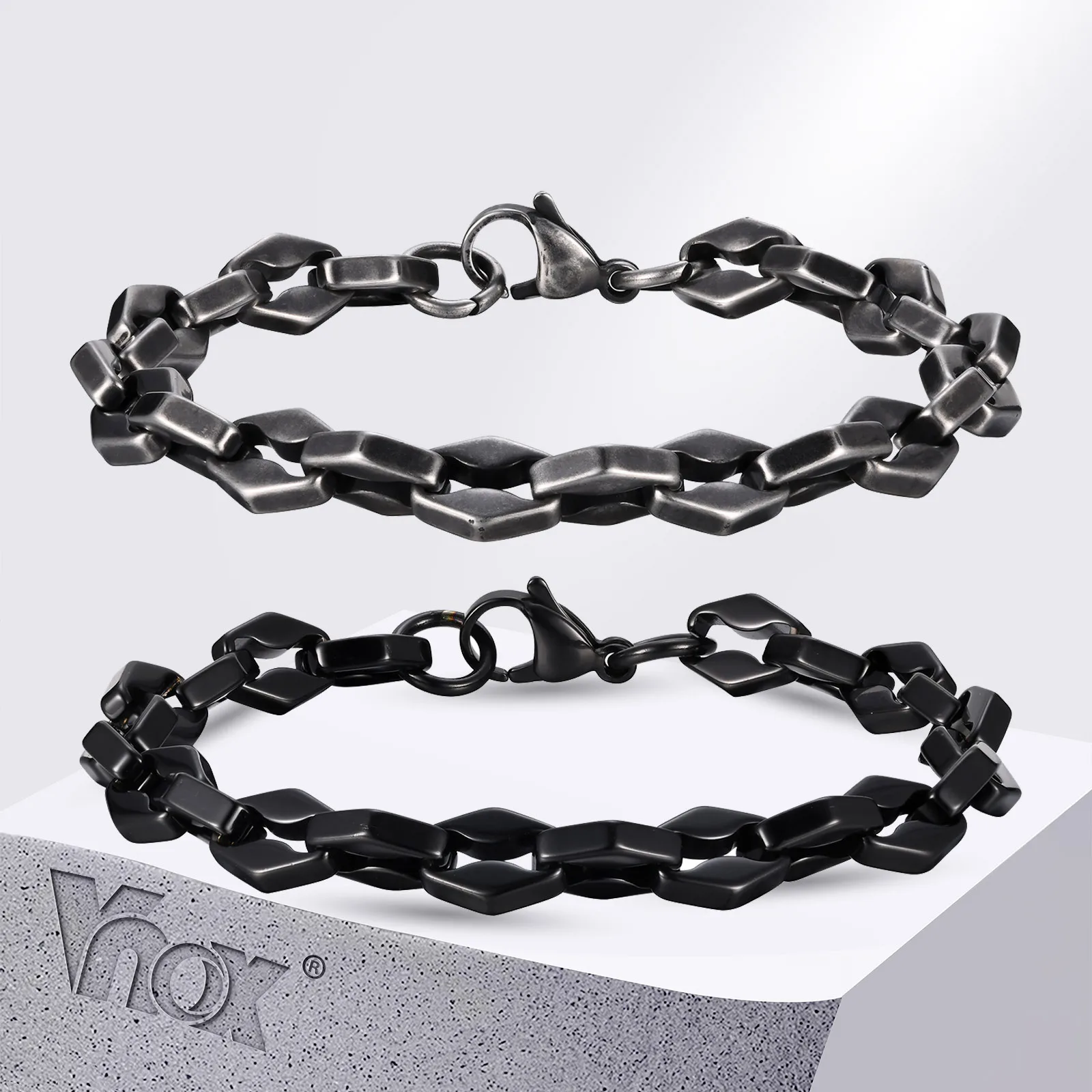 Vnox Chunky Handmade Link Chain Bracelets for Men, Rhombus Links Wristband, Punk Rock Jewelry Gift