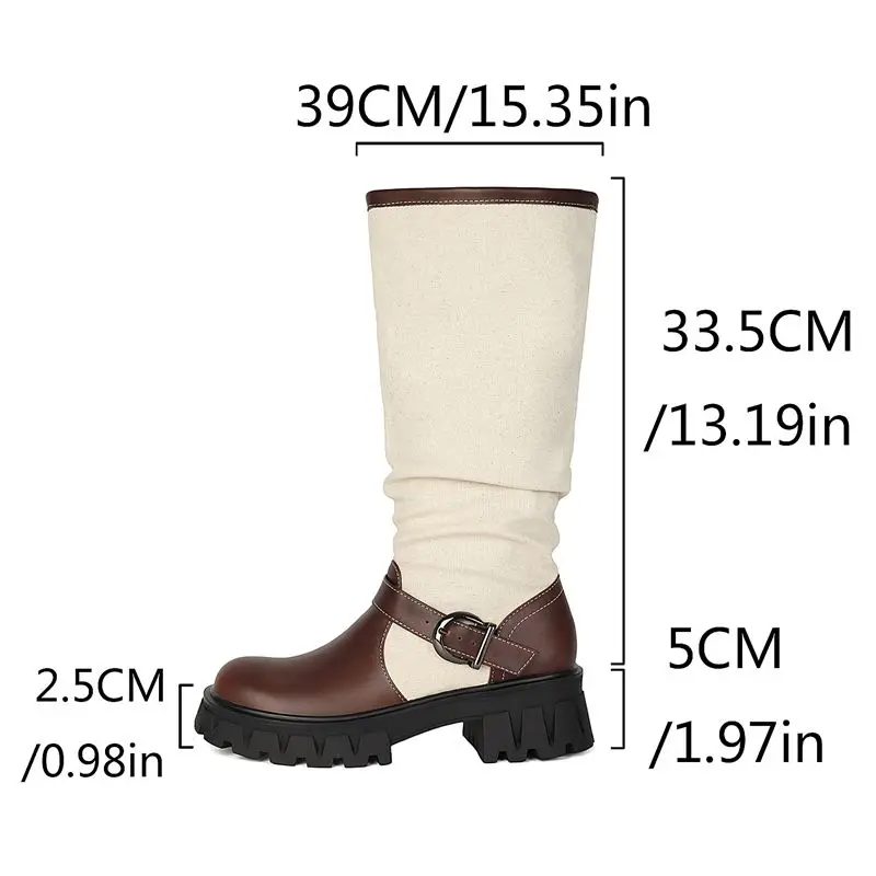 ORCHA LISA Black Women Knee Length Shoes Rounded Front 5cm Block Heel Easy Wear Wide Size 41 42 43 Everyday Classic Boots