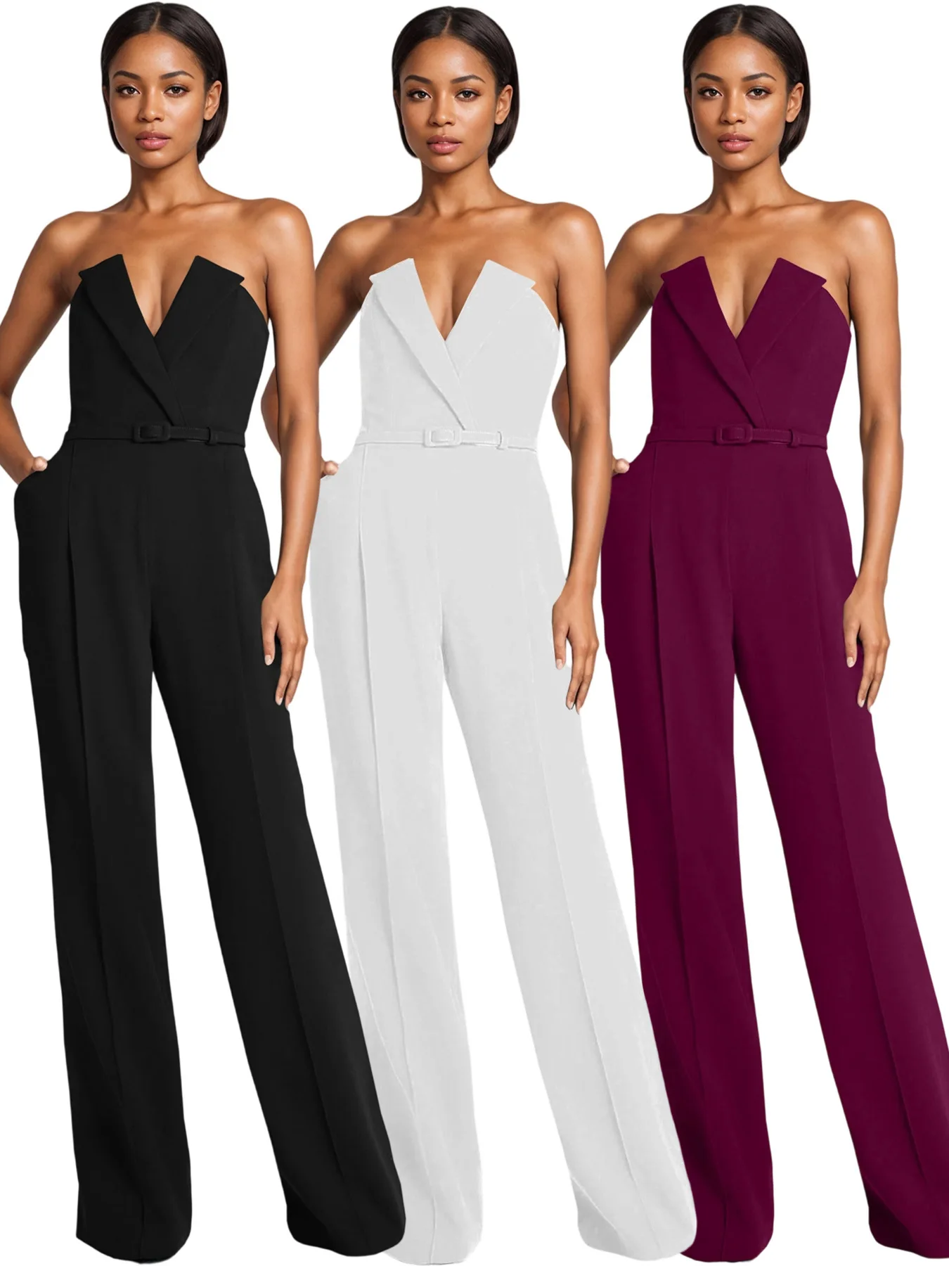 D8742 Spring and Summer European and American Women's New Chinese Style Elegant Solid Color Jumpsuit with Medium Waist and Belt