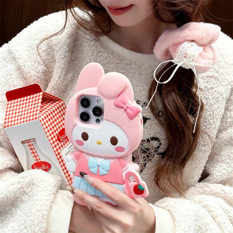 Sanrio 3d dos desenhos animados minha melodia y2k caso de telefone para iphone 16 15 14 13 12 11 pro max kawaii silicone macio capa traseira y2k presente da menina