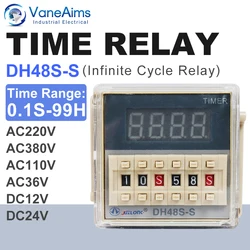 DH48S-S Timer Time Relay DC 12V 24V AC 220V 110V 380V 0.1s-99h Infinite Repeat Cycle SPDT Programmable Time Timer Switch DH48S