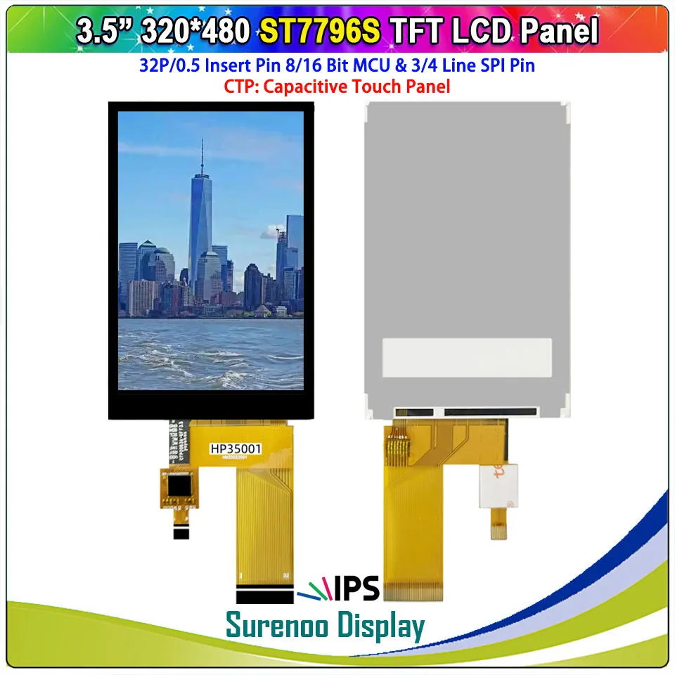 Imagem -02 - Polegadas 320*480 32p 0.5 St7796 16 Mcu Paralelo Spi Tft a Cores Lcd Módulo Display Tela Painel de Toque Capacitivo Resistive 3.5