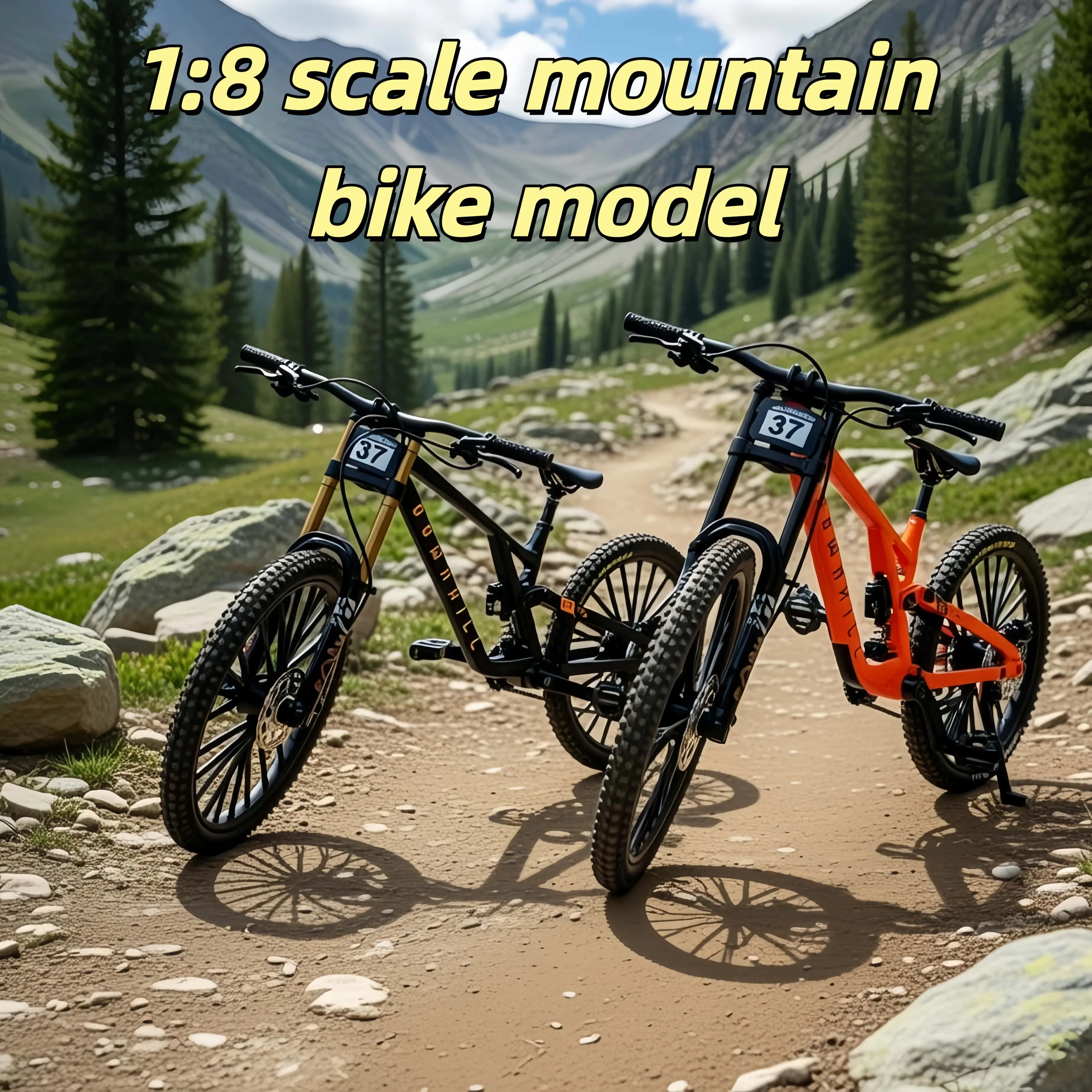 1:8 Scale Alloy Mountain Bike Model – Dual Shock Absorbers&Removable Number, Ideal Gift&Desktop Decoration for Bike Enthusiasts.