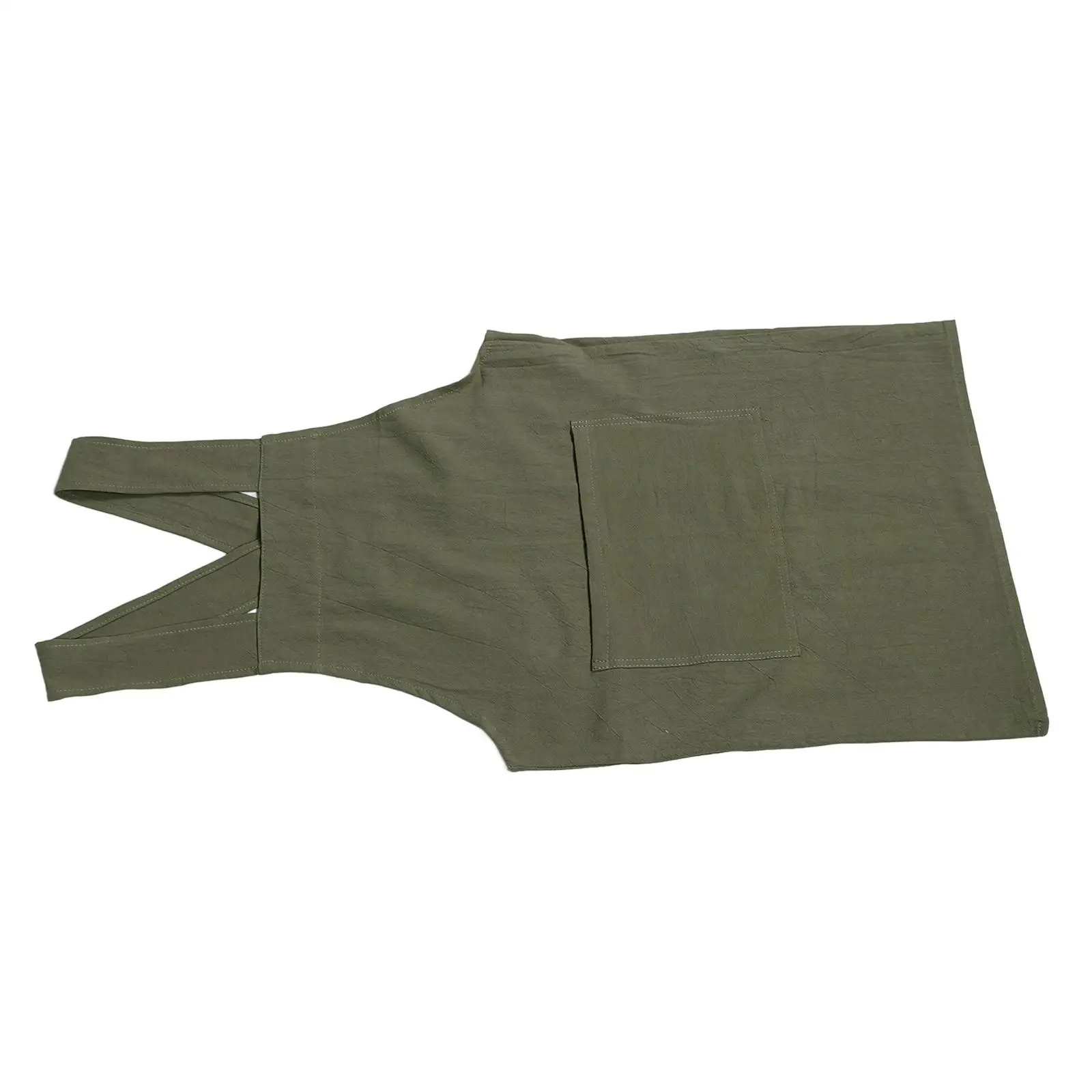 

Summer No Tie Apron Cotton Linen Smock Women Pockets Short Durable Crossback Nail Tech Hair Stylist Work Housekeeping Artist