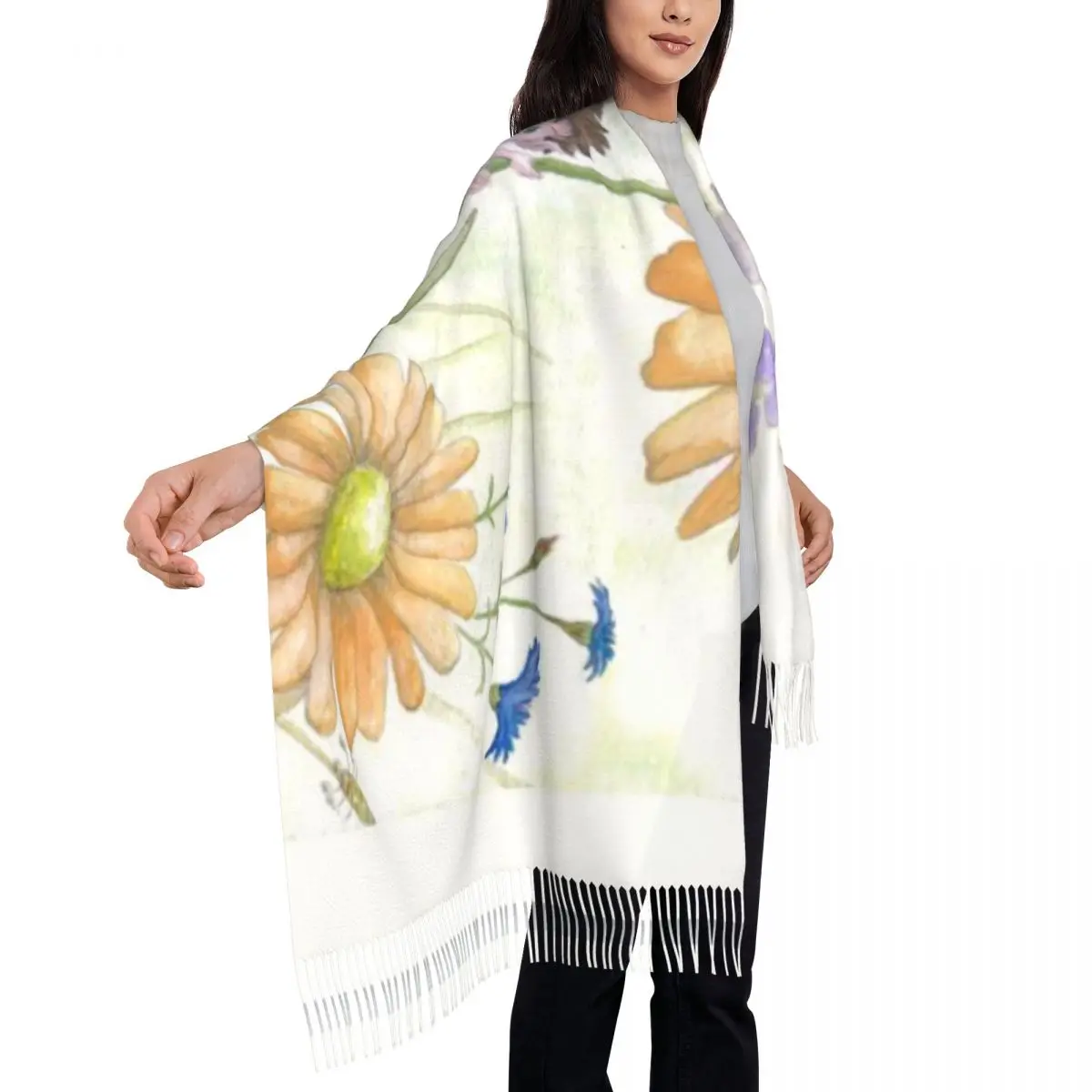 The Little Garden Fairy Watercolor Painter Shawl A Tassel Scarf