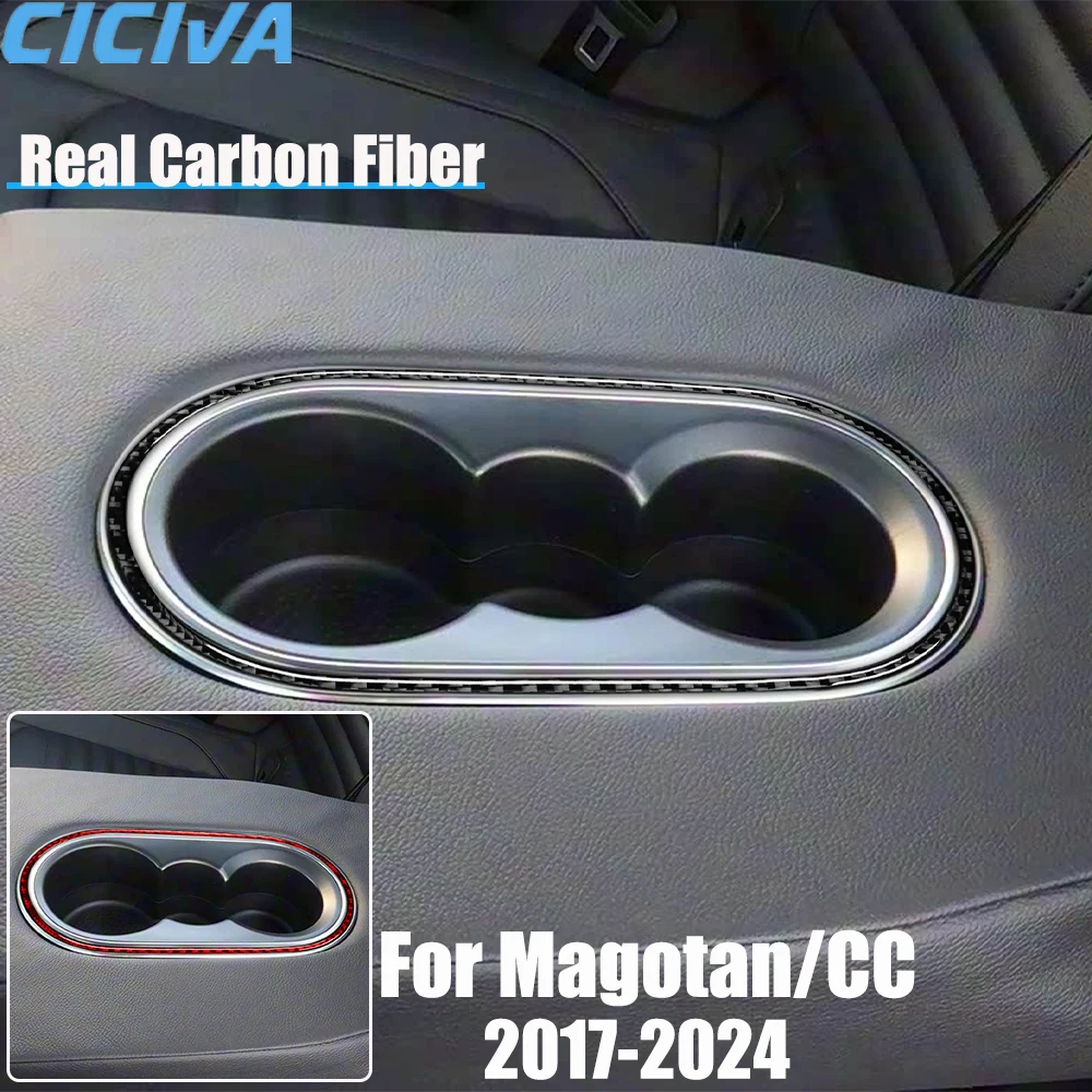 Real Carbon Fiber Car Accessories Rear Cup Holder Frame Cover Soft Sticker For Volkswagen Magotan/CC 2017 2018 19 20 21 22 23 24
