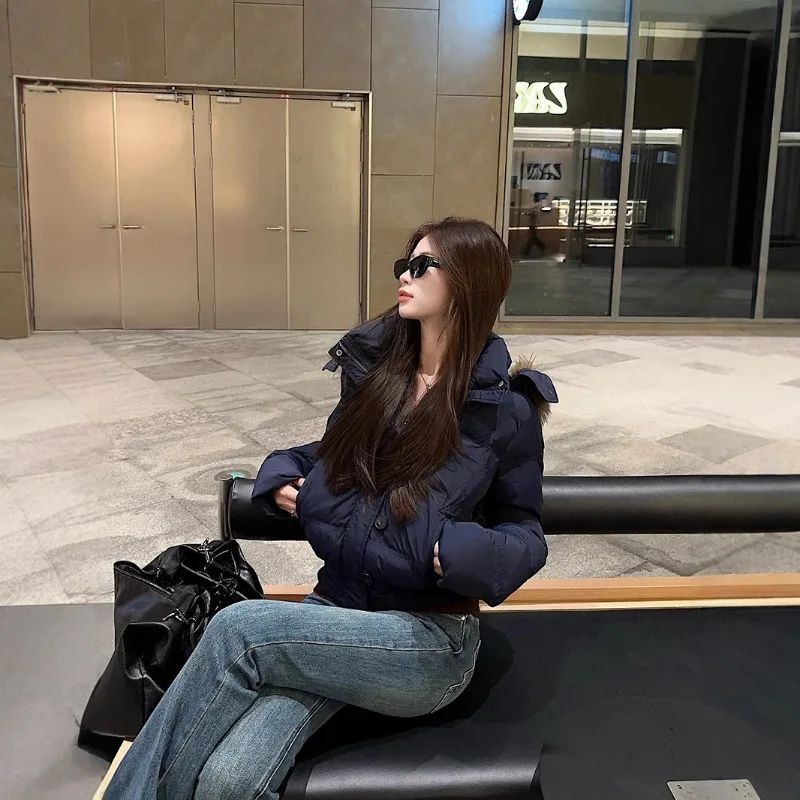 Hooded Fur Collar Design Sense Cotton Jacket Women's Winter New Short Warm Cotton Jacket Women's Clothing