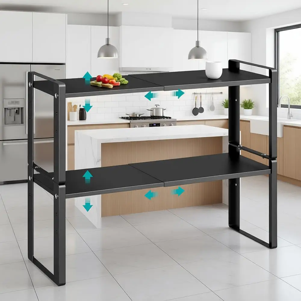 

Expandable Cabinet Organizer Shelves, 88lbs High Weight Capacity, Stackable Heavy-Duty Metal Storage Rack, Adjustable Cabinet Sh