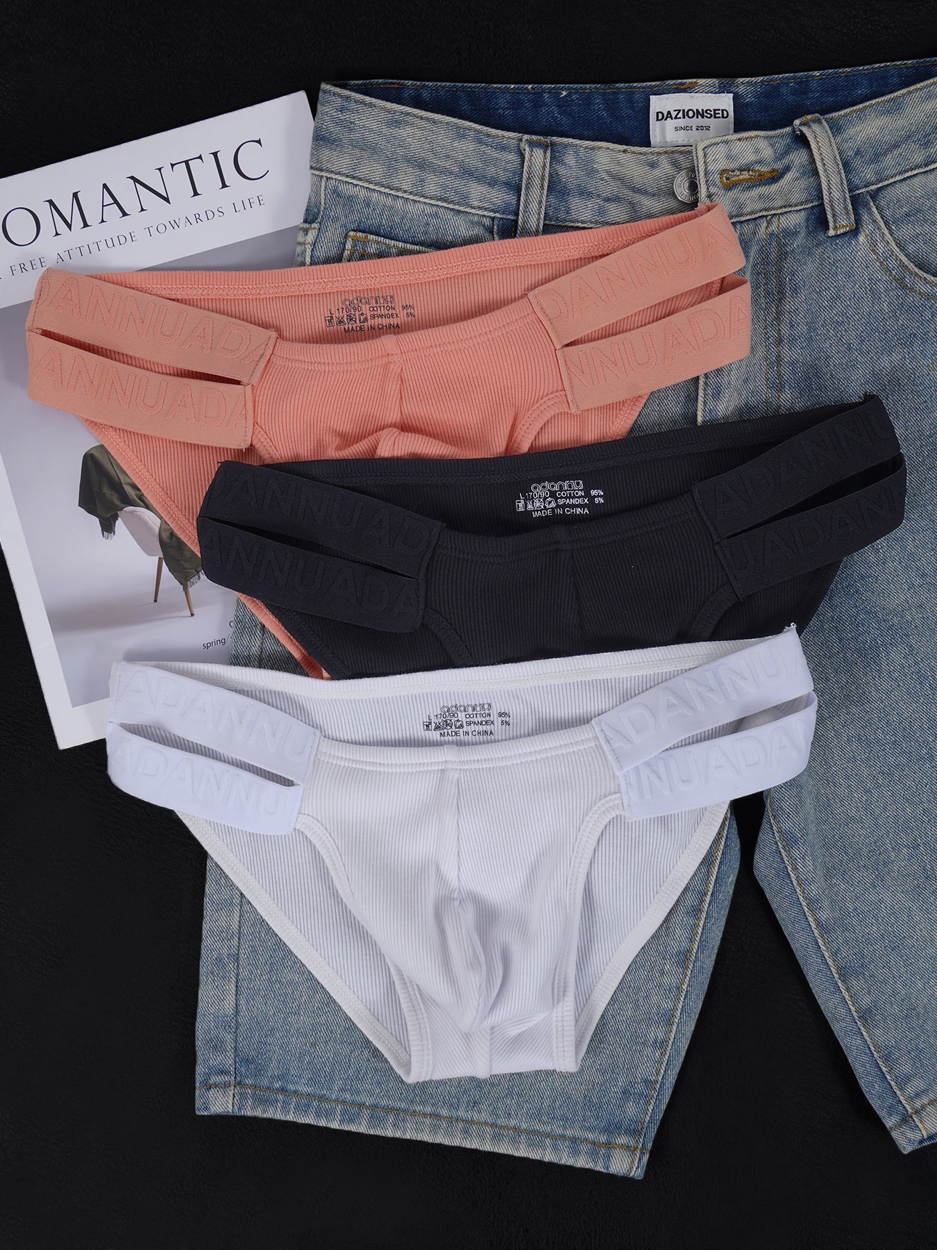 

3PCS Men's Ribbed Triangle Briefs Double Wide Branded Waistband Sexy Low-Rise Stretch Breathable Underwear