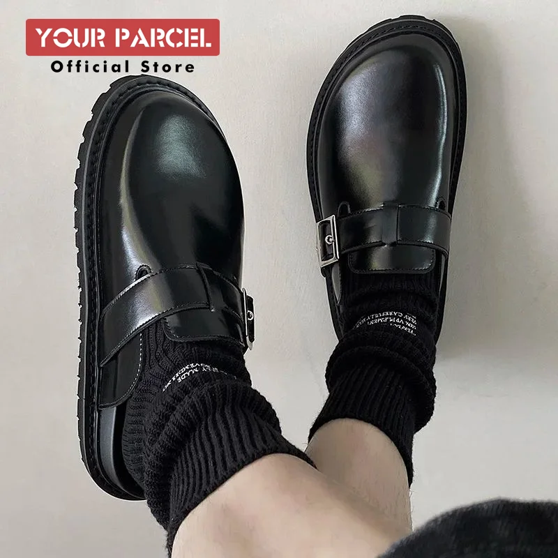 Summer birken shoes for men bright black versatile commuting Mules shoes with leather toe caps and height increasing slippers