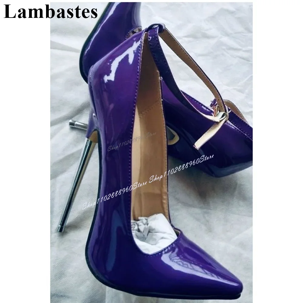 جديد جلد أبيض كعب معدني مضخات الخناجر عالية الكعب النساء أحذية الكاحل مشبك حزام أشار تو 2024 مثير Zapatos Para Mujere