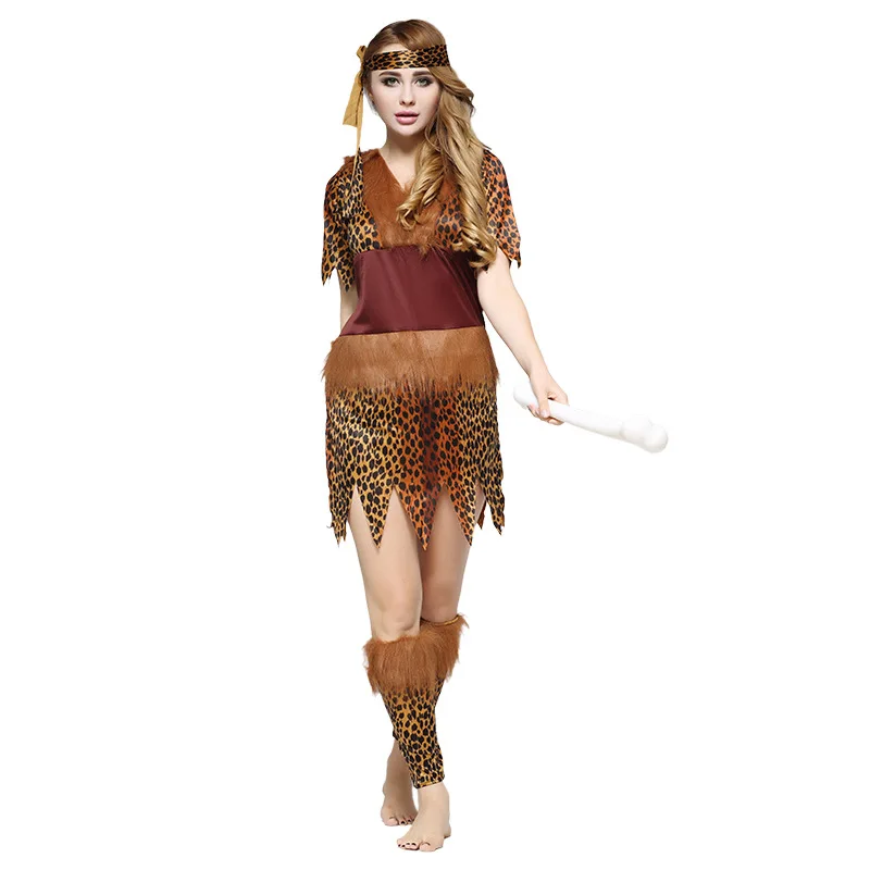 Adult Women's Wild Man loween Cosplay Costume Leopard Print Performance Clothes Role-plang Masquerade Ball Outfit