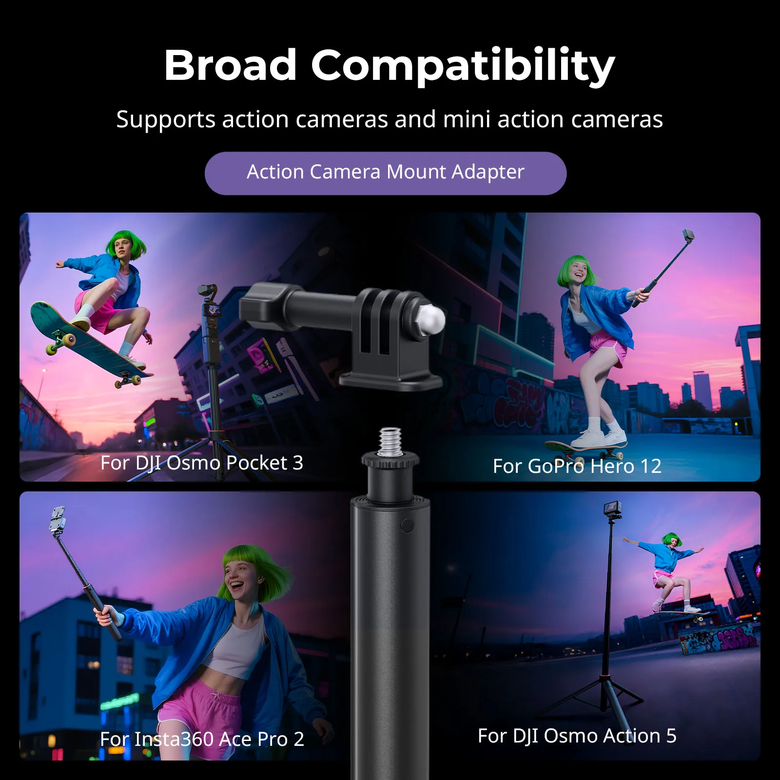 حامل ثلاثي عصا سيلفي مقاس 59 بوصة لـ GoPro Hero 12/11/10/9، لـ DJI Action 4/5 Pro لكاميرا Insta360 X4/X5 البانورامية -5284