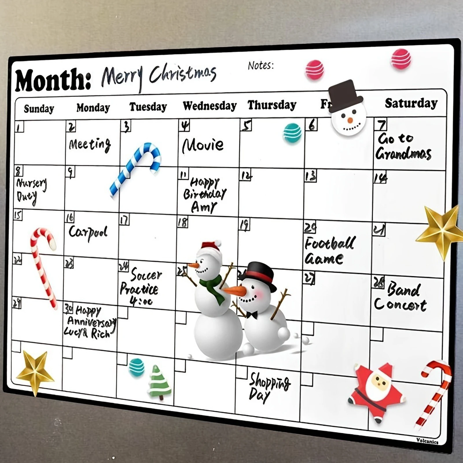 Calendario magnético, imán de nevera de borrado en seco mensual para refrigerador, comienza lunes, organiza horarios, pizarra blanca con bolígrafos