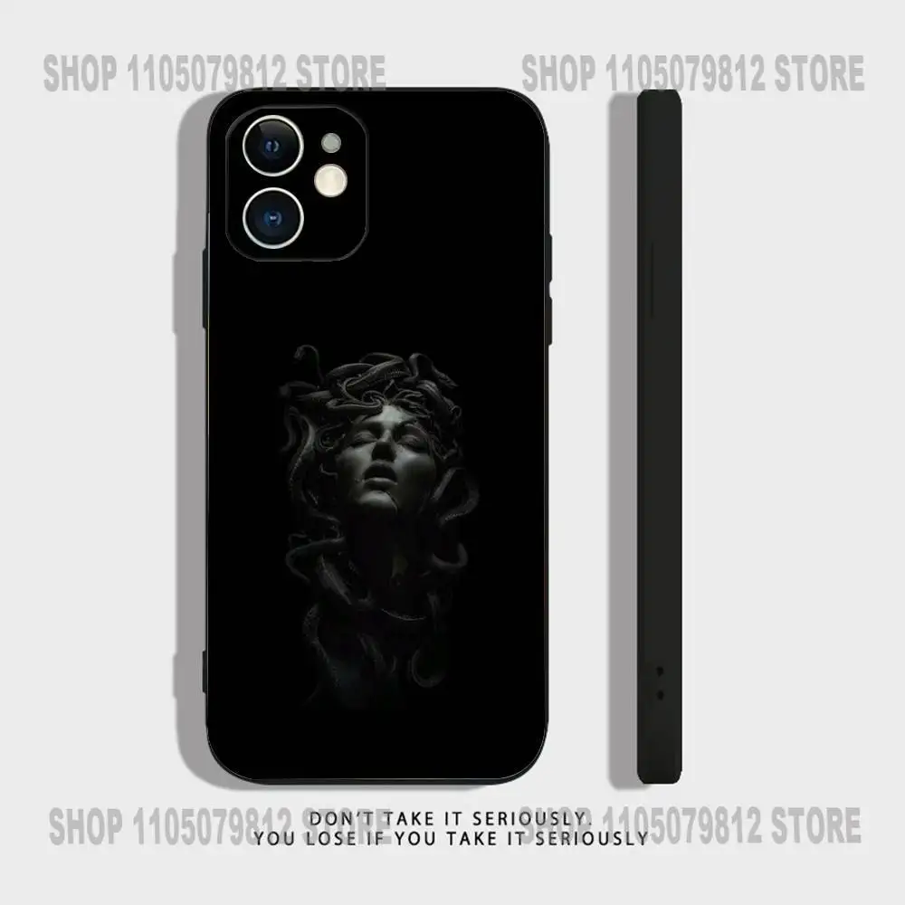 Medusa mitologia grega olhar comigo capa de telefone para iphone 17 16,15,14,13,12,11, pro,xs, max,xr,plus, mini silicone preto à prova de choque