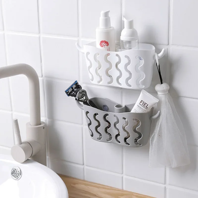 Bathroom Shelf Organizer Kithchen Sink Wall Suction Corner Storage Holder Shelves Punch-Free Strainer Storage Holder Basket 1pc