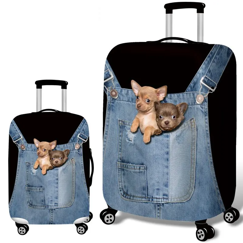 1 Pcs Thick Elastic Luggage Cover 3D Denim Animals Protector Fit 18-32 Suitcase Cute Cat Dog Styles Soft Travel Accessories