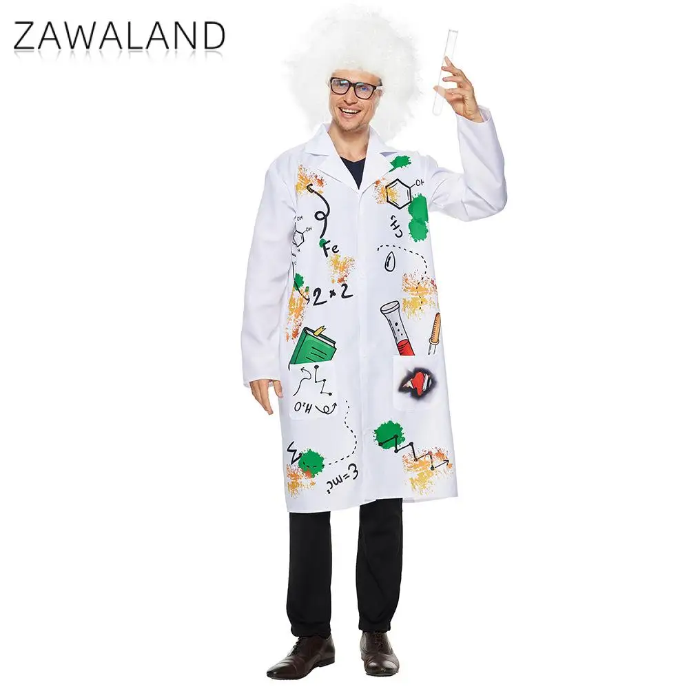 

Zawaland Halloween Frankenstein Cosplay Costume Mad Scientist Lab Coat Set Funny Campus Party Event Performance Outfit with Wig
