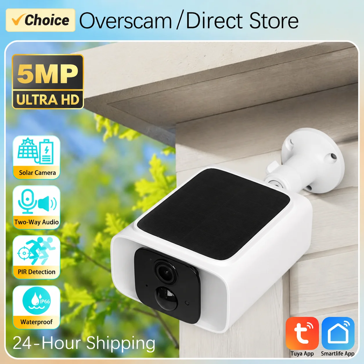 5MP Tuya Smartlife Outdoor Solar Battery Camera Wireless WIFI PIR Motion Detection Light Color Night Vision Two-Way Audio Camera