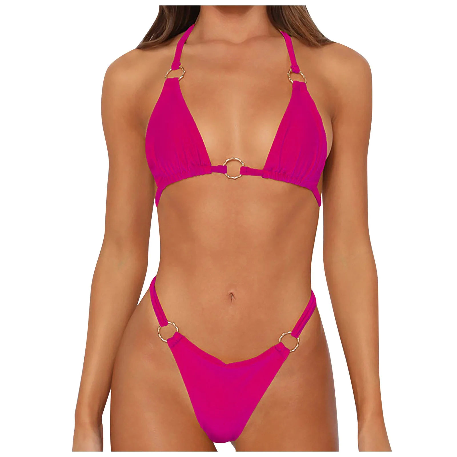 

Розовые Монокини, купальники для женщин, однотонные бразильские бикини из двух частей, атлетические сексуальные женские пляжные костюмы