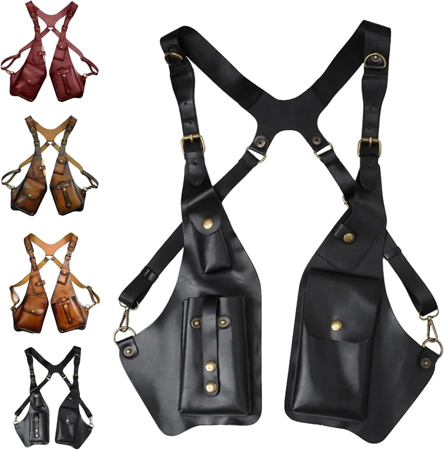 

Shoulder Harness Leather Adjustable Double Shoulder Bag For Men Hidden Anti-Theft Wallet