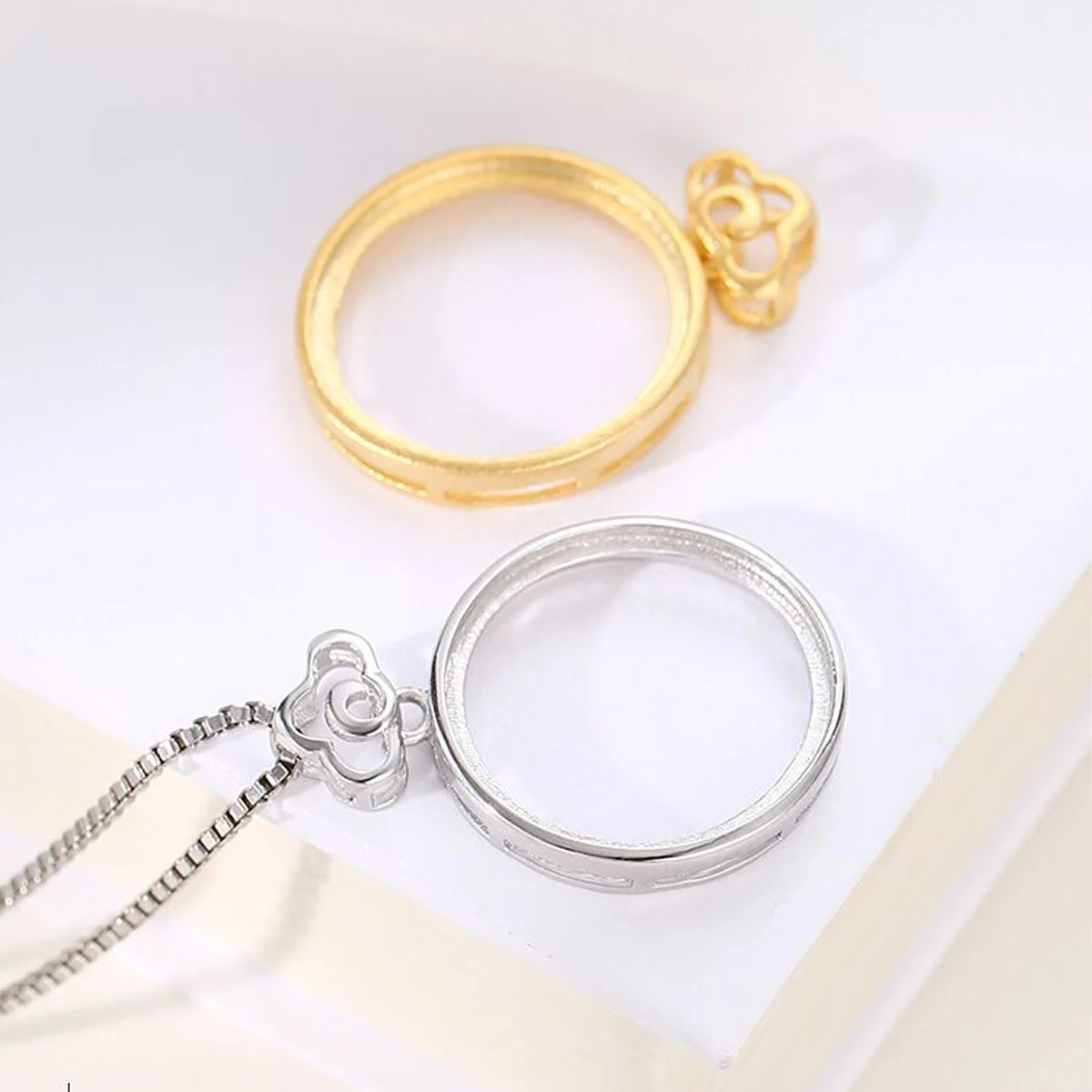 925 فضة قلادة صينية قاعدة فارغة لإعداد 10-15 مللي متر كابوشون مستديرة عقد دي اي واي حلية صنع المجوهرات #3