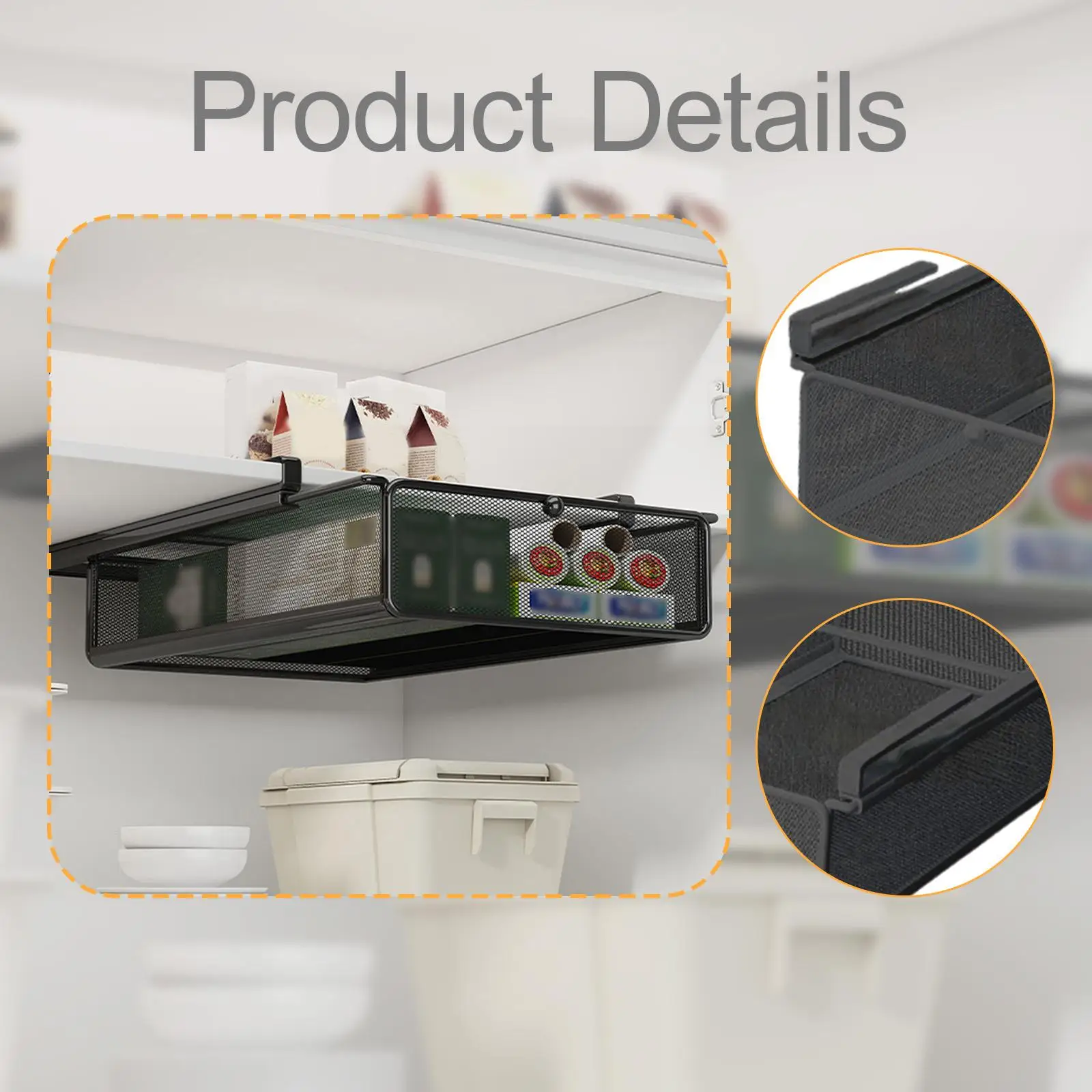 Closet Holder Drawer Organizer Iron Under Shelf Sliding Basket Compact Cabinet Rack for Narrow Kitchen and Pantry