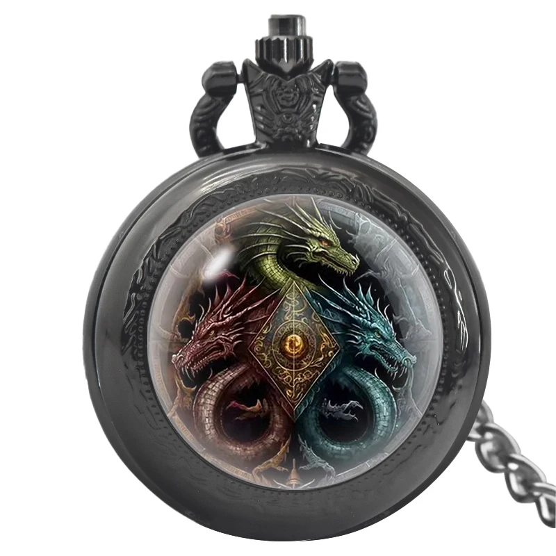 خمر الأسود Steampunk وسيم الملمس متوسطة ساعة جيب كوارتز قلادة قلادة ساعة سلسلة الرجال سلسلة نسائية هدية