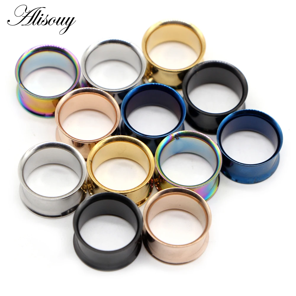 Alisouy 2PC Steel Surgical Steel No-Screw Fit Ear Gauges Tunnel Expander Body Piercing Flare Earrings Plugs Stretching 3-25mm