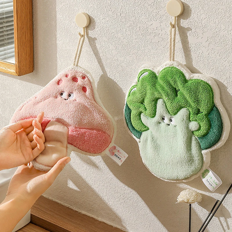 For Wiping Hands Thickening Absorbent With Hanging Loop Hand Towel Cartoon Wipe Handkerchief Rag Vegetable Shape Towels