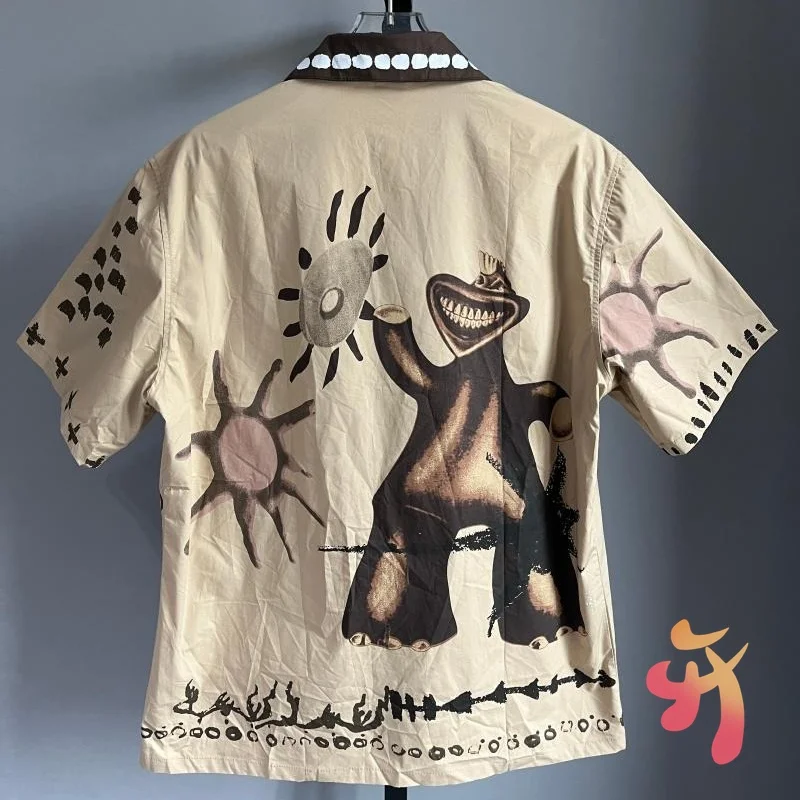 Summer Hiphop Street Cactus Jack Shirts Casual Loose Men Tops Painter Button Up Graffiti Collar Shirt Short Sleeve Women Clothes