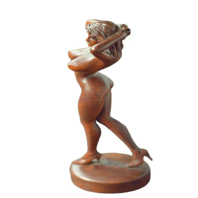 100% Natural Chinese Boxwood Wood Statue Hand Carved Nude Beautiful Woman