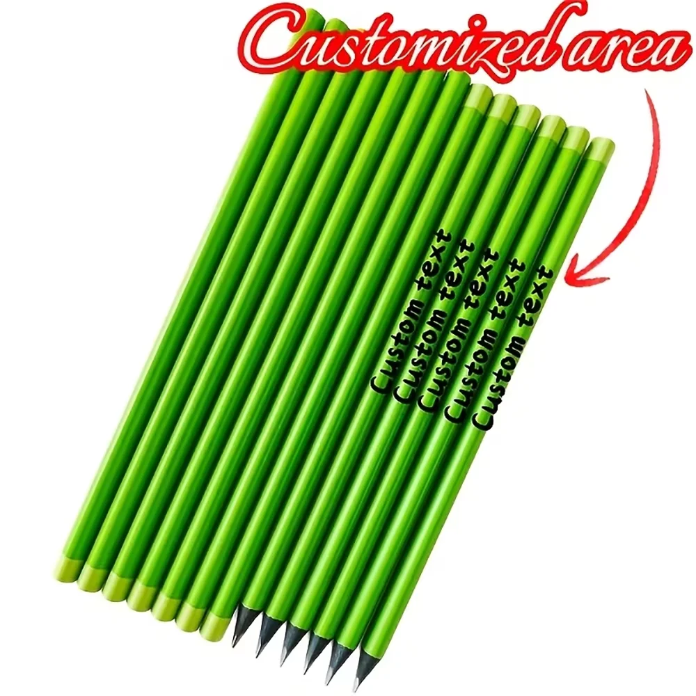 10, 30, 50, 70 pieces of custom personalized engraved wooden colored triangular pencils, small green barrel for eye protection, very suitable for studying, office work, parties, holidays, and as corporate gifts