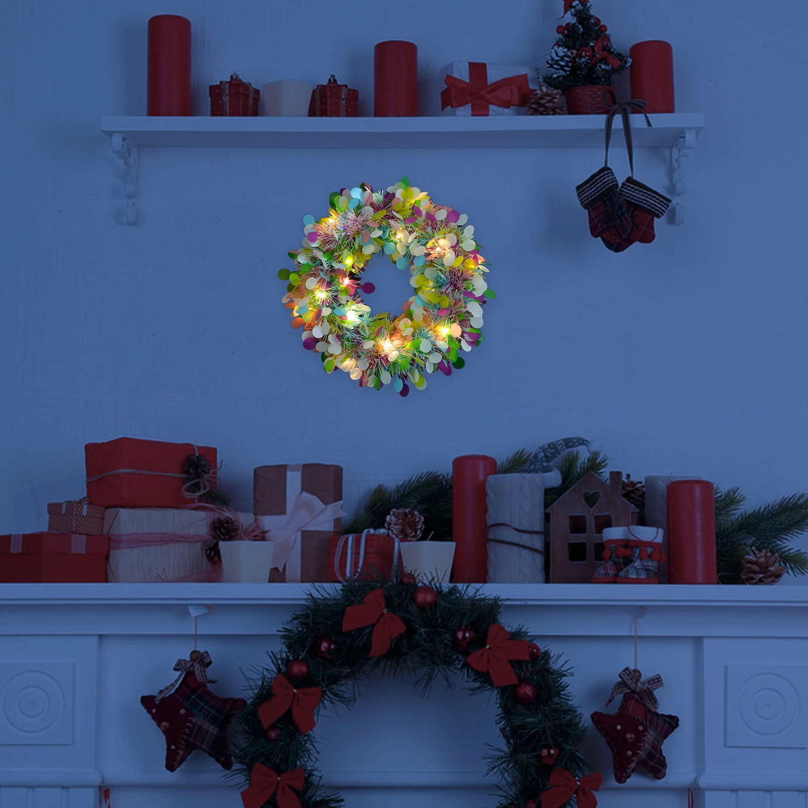 

Festive Christmas Wreath Tinsel Garland for Door Frame Tree Wall Winter Holiday Decor Indoor Outdoor Celebration Decoration