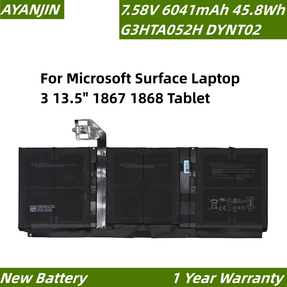 

G3HTA052H DYNT02 7.58V 6041mAh 45.8Wh Laptop Battery For Microsoft Surface Laptop 3 13.5" 1867 1868 Tablet