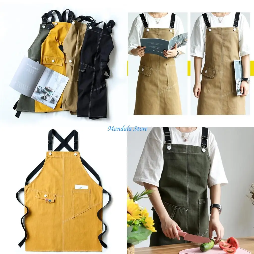 

U2JC Color Apron with Pocket for Cross Back Adjustable Buckle Kitchen Bib