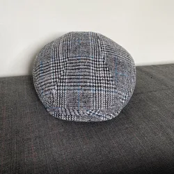 Grey Plaid Newsboy Hat Wool Womens Mens Ivy Cap Cabbie Driver Hat Autumn Winter Flat Hats Vintage Gatsby Beret 43