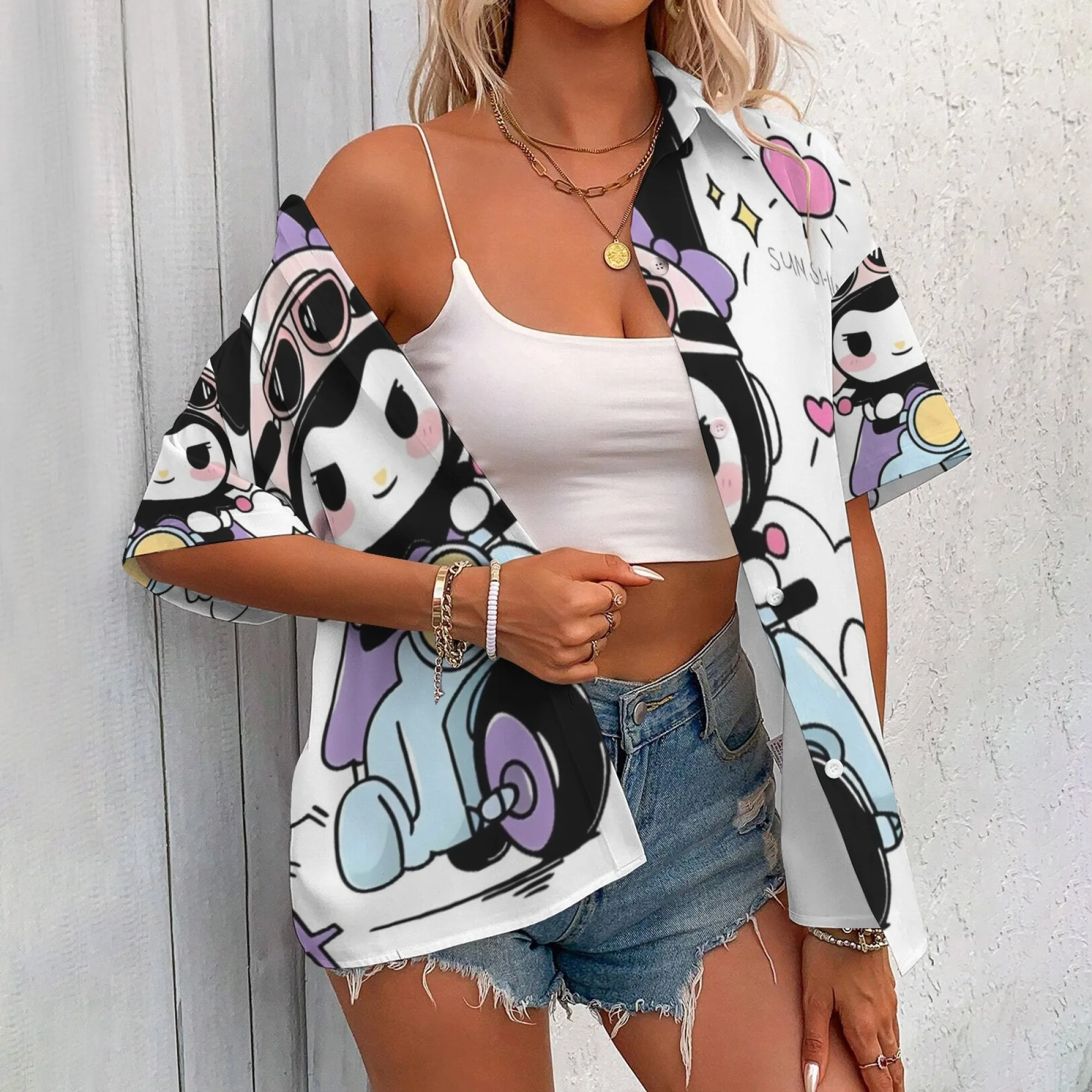 Camisa y pantalones Kuromi, camiseta de gran tamaño, ropa de mujer, reseñas coreanas, muchas ropa, camisas Kuromi para niñas de 11 a 12 años