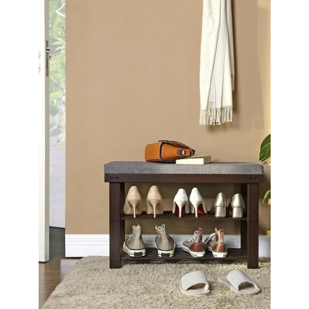

Bamboo Shoe Storage Bench, 2-Tier Shoe Rack, Stable Shoe Organizer For Entryway, Living Room, Bench Seat Holds Up To 330 Lb