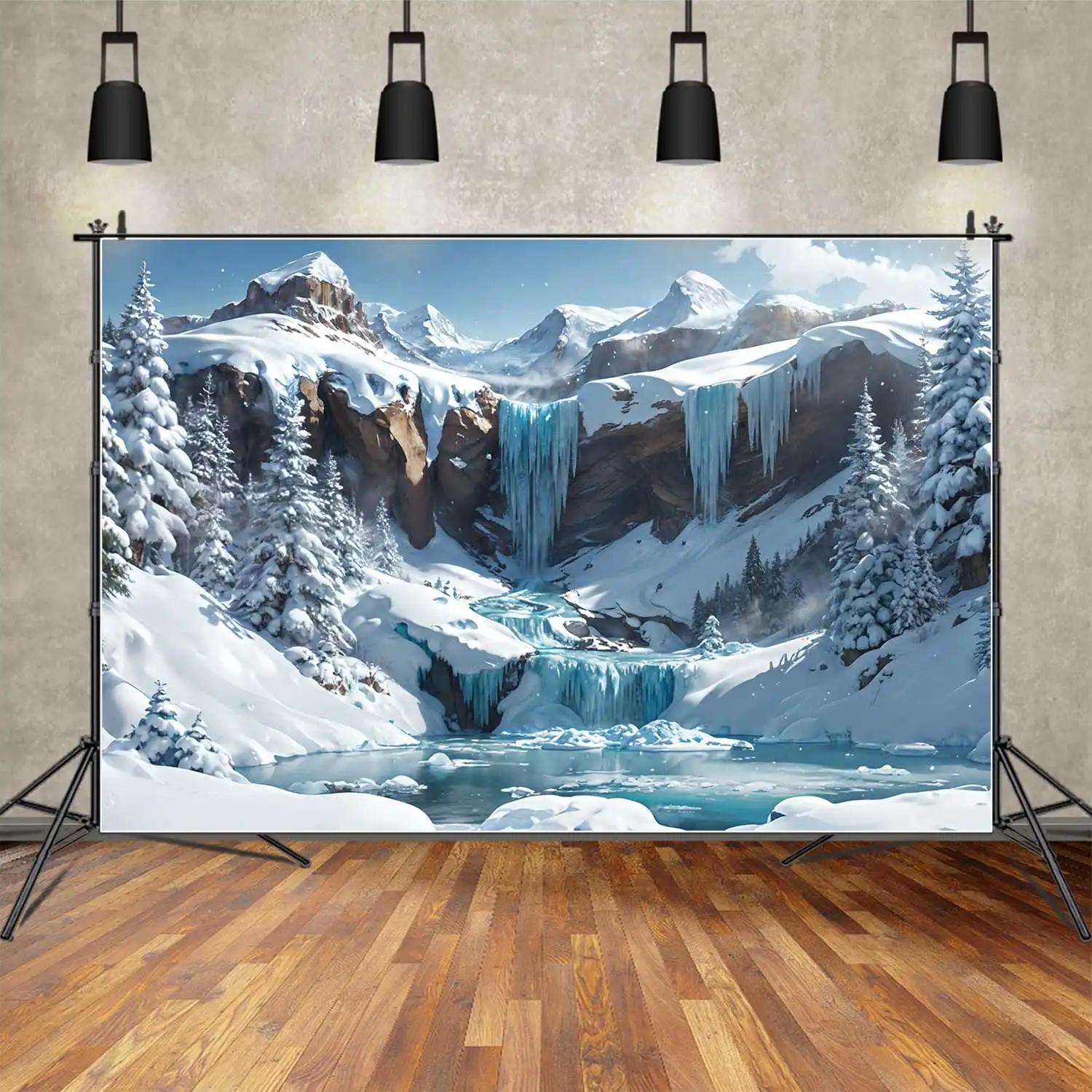 Custom Snow Mountain Waterfall Backdrops, decoração de fotografia, inverno azul, Photobooth, fundos fotográficos, adereços para crianças