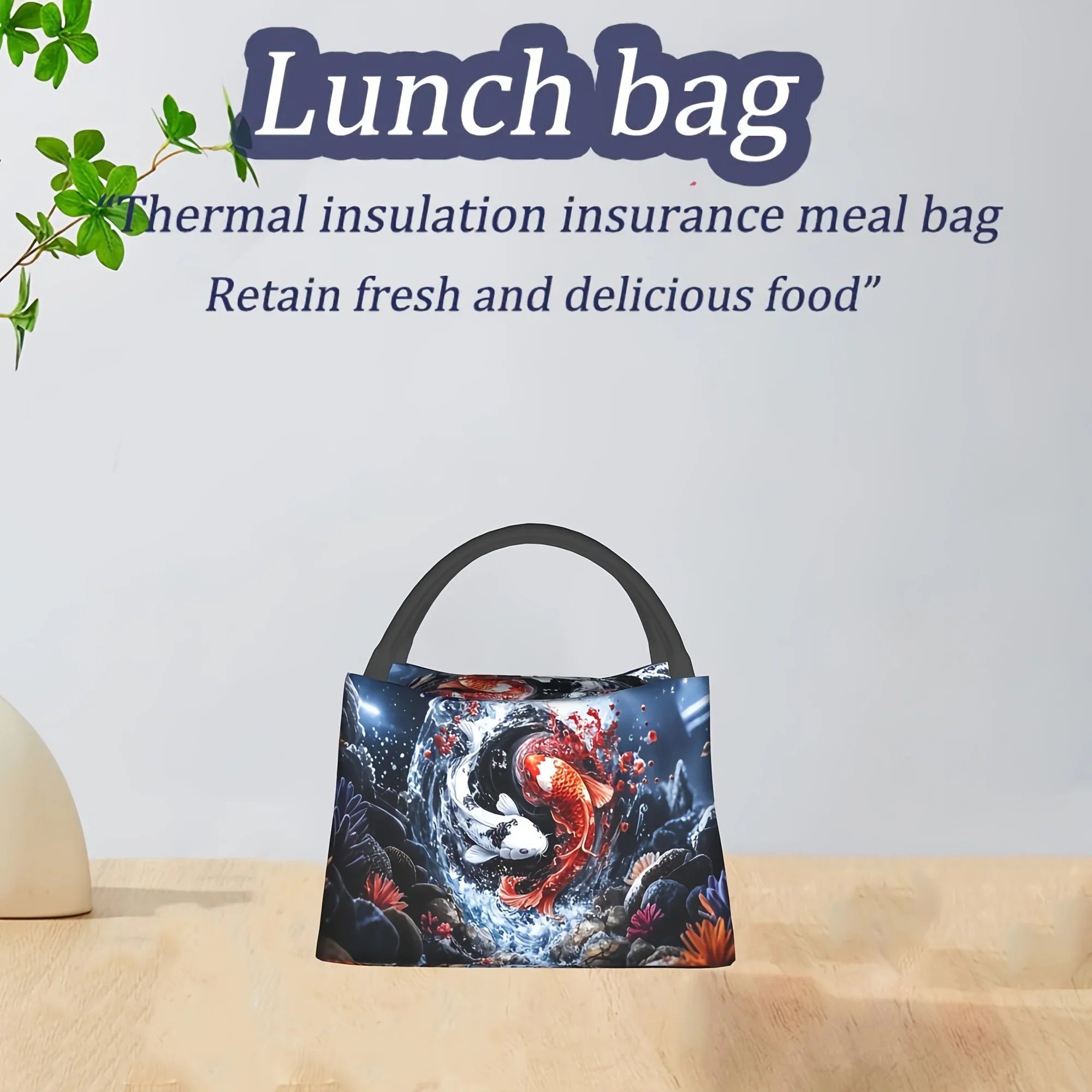 Yin Yang Koi Fish Print Tote Cooler Bag Reusable Insulated Lunch Bag for Picnic Camping Beach Office