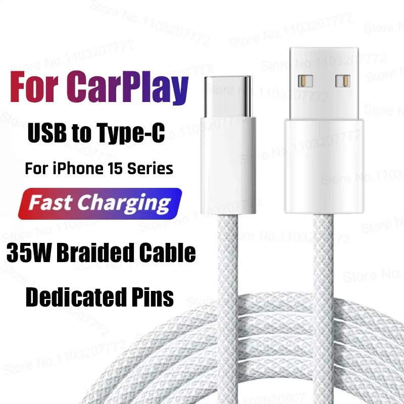 

35W USB Cable Connect CarPlay Exclusive For Apple iPhone 16 15 Pro Max Plus USB to Type-C Fast Charging Cables Type-C Data Line