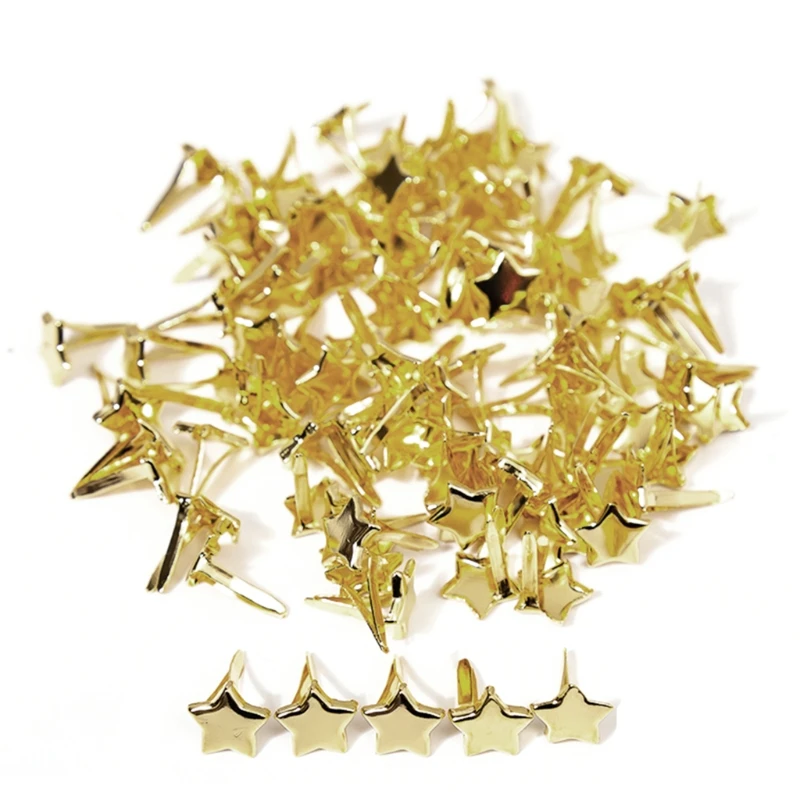 100 piezas Mini sujetadores clavos dorados en forma estrella para alfileres cabeza para Scrapboo