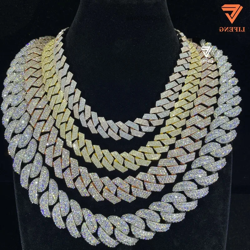

Hot sale Cuban Link Chain 925 Silver 15mm 18mm 20mm Ice out Miami Moissanite Cuban Chain 100% Pass Diamond Tester Fine Jewelry