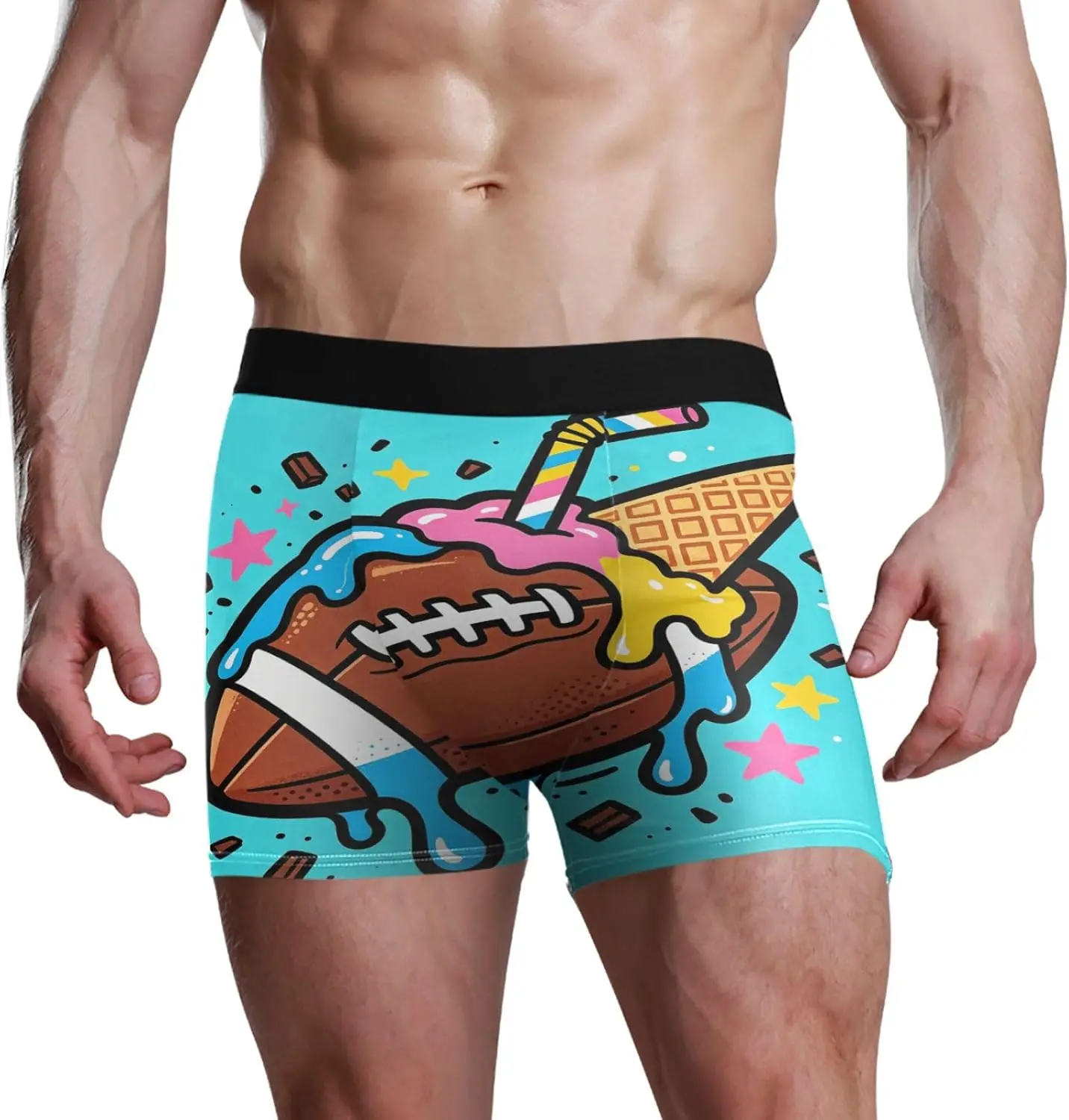 Mens Boxer Briefs Soft Breathable Underwear for Men Rugby Ball Ice Cream Boxers Shorts S-XXL