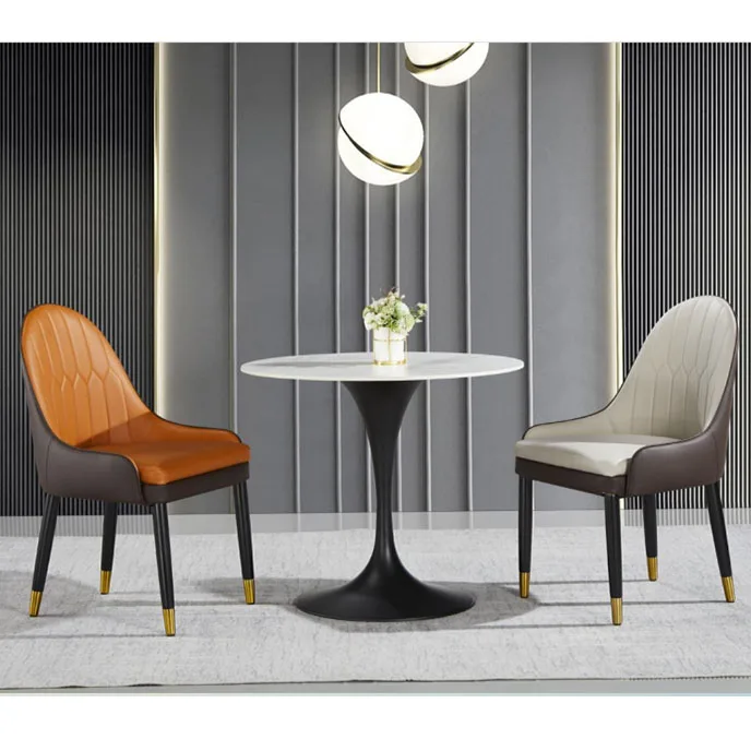 Nodric Luxury Modern Round Marble Coffee Table Carbon Steel Black Base with Gold Accents for Living Room Furniture